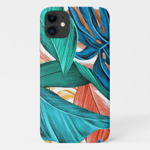 Tropical Leaves green blue iPhone 11 Case