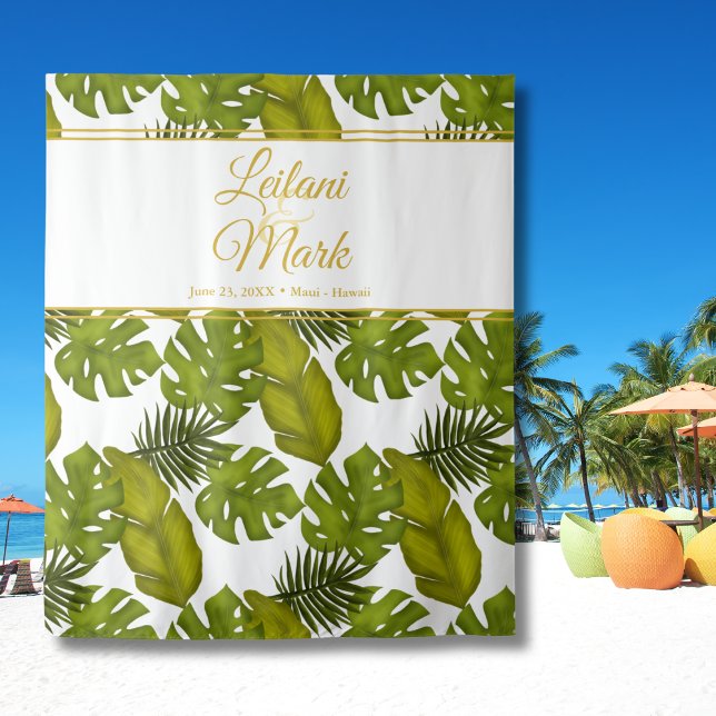 Tropical Leaves Green & Gold Bride Groom Backdrop (Creator Uploaded)