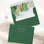 Tropical Leaves Green Gold Foliage Wedding Envelope<br><div class="desc">Introducing our chic tropical wedding invitation envelope,  adorned with lush green and gold watercolor palm and monstera leaves,  elegantly complemented by modern calligraphy. Set the tone for your special day with this trendy and elegant design.</div>