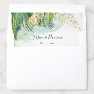 Tropical Leaves Green Gold Foliage Wedding Envelope Liner