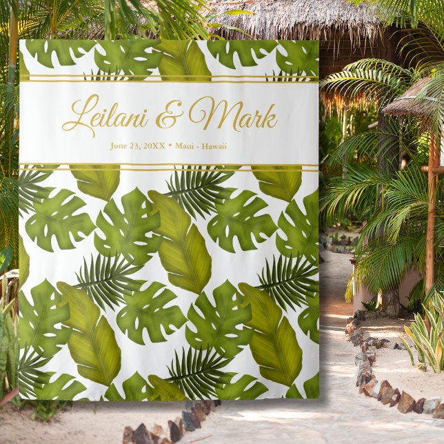 Tropical Leaves Green Gold Wedding Backdrop (Creator Uploaded)