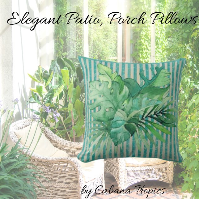 Tropical Leaves Green Teal Shades  Throw Pillow (Creator Uploaded)