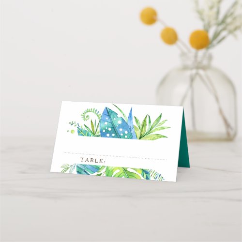 Tropical Leaves Green Watercolor Blank Table Guest Place Card