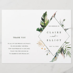 Tropical Leaves Green Wedding Ceremony Program