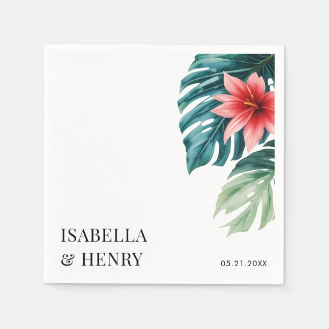 Tropical Leaves Greenery Boho Modern Wedding Napkins (Front)