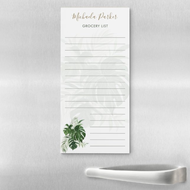 Tropical Leaves Greenery Elegant Script  Magnetic Notepad (In Situ)