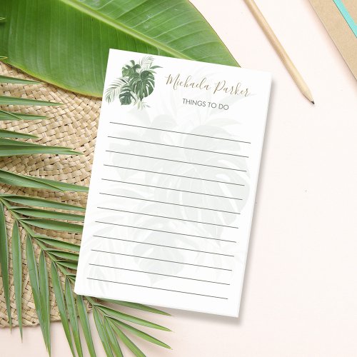 Tropical Leaves Greenery Elegant Script  Post_it Notes