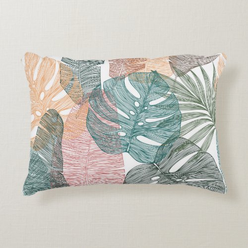 Tropical leaves hand_drawn vintage pattern accent pillow