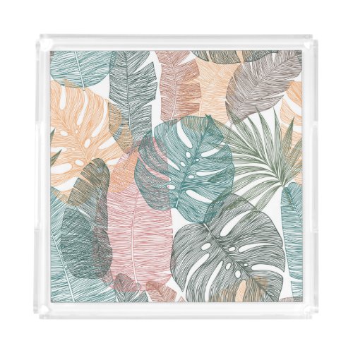 Tropical leaves hand_drawn vintage pattern acrylic tray