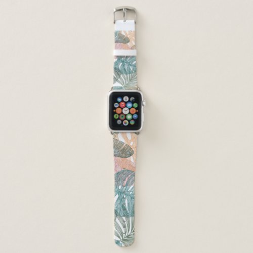 Tropical leaves hand_drawn vintage pattern apple watch band