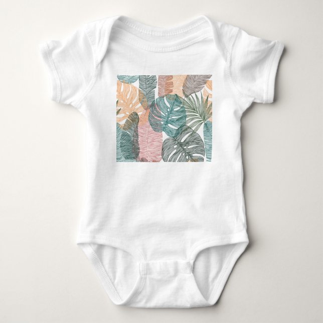 Tropical leaves: hand-drawn vintage pattern. baby bodysuit (Front)