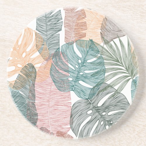 Tropical leaves hand_drawn vintage pattern coaster