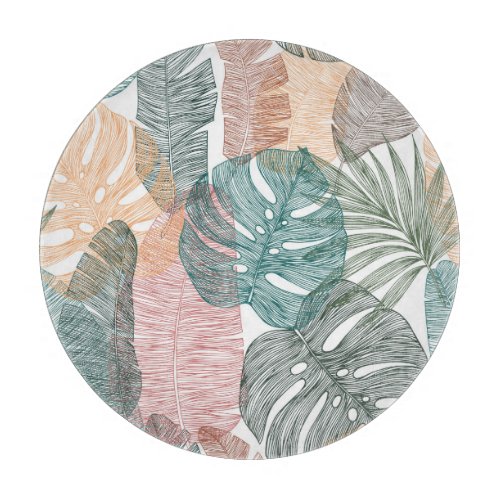 Tropical leaves hand_drawn vintage pattern cutting board