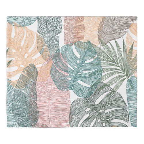 Tropical leaves hand_drawn vintage pattern duvet cover