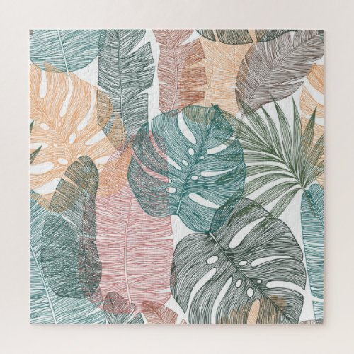 Tropical leaves hand_drawn vintage pattern jigsaw puzzle