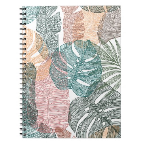 Tropical leaves hand_drawn vintage pattern notebook