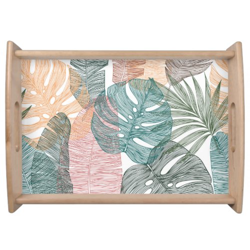 Tropical leaves hand_drawn vintage pattern serving tray