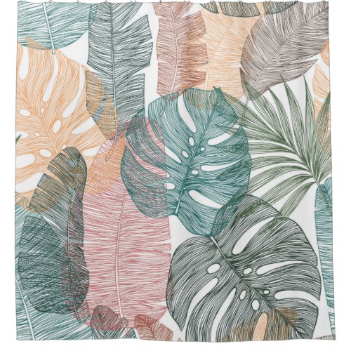 Tropical leaves hand_drawn vintage pattern shower curtain