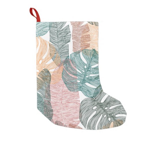 Tropical leaves hand_drawn vintage pattern small christmas stocking