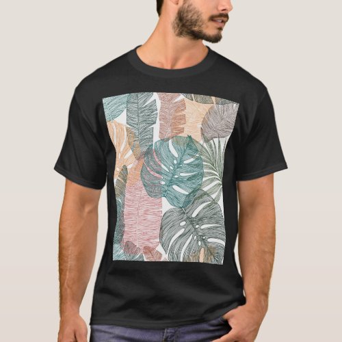 Tropical leaves hand_drawn vintage pattern T_Shirt