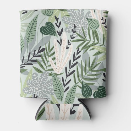 Tropical Leaves Hand_Drawn Vintage Print Can Cooler