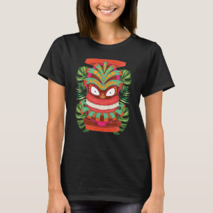 Tropical Leaves Hawaii Tiki Mask Polynesian Luau P T-Shirt
