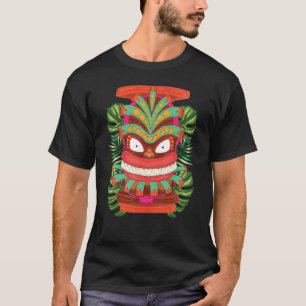 Tropical Leaves Hawaii Tiki Mask Polynesian Luau P T-Shirt
