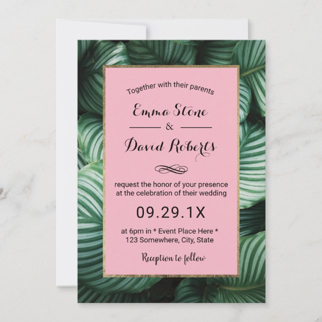 Tropical Leaves Hawaiian Beach Wedding Invitation (Front)
