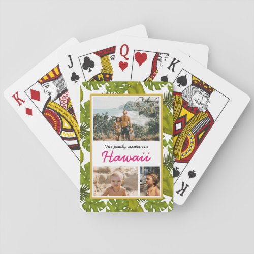 Tropical Leaves Hawaiian Family Vacation Photo Poker Cards