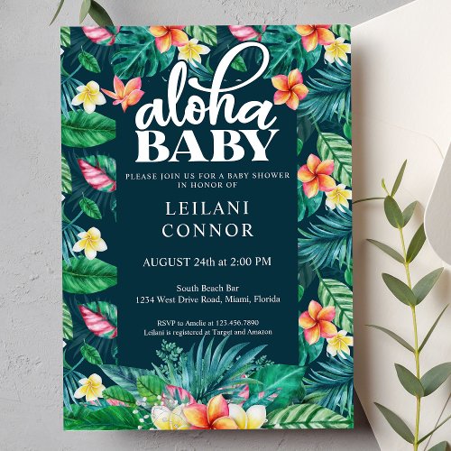 Tropical Leaves Hawaiian Floral Aloha Baby Shower Invitation