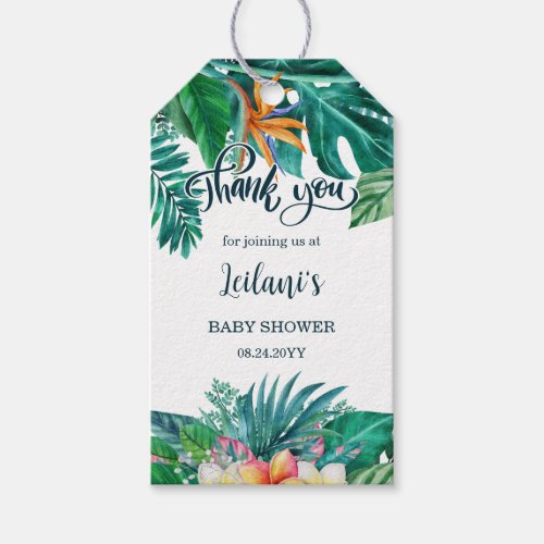Tropical Leaves Hawaiian Floral Baby Shower Favor Gift Tags