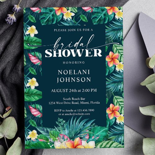 Tropical Leaves Hawaiian Floral Bridal Shower Invitation