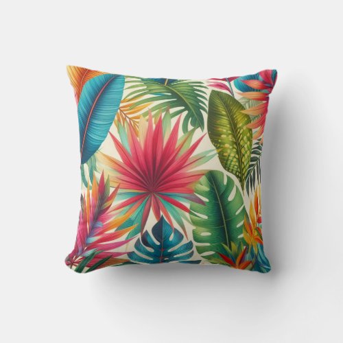 Tropical Leaves Hawaiian Pattern Throw Pillow