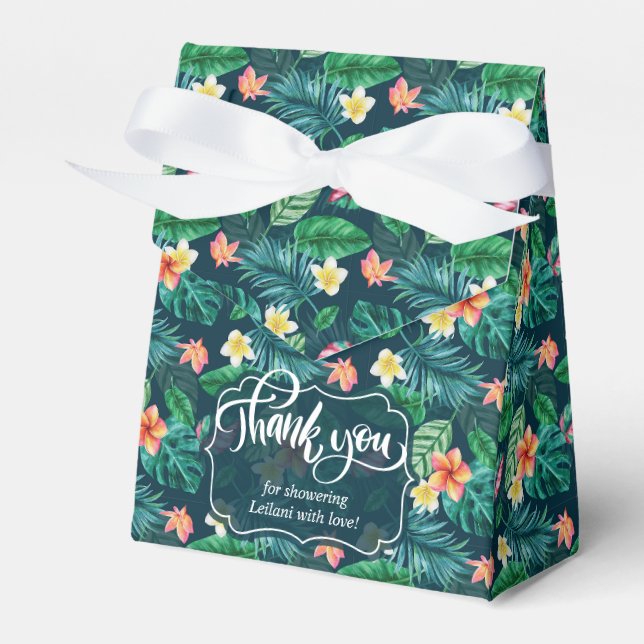 Tropical Leaves Hawaiian Shower Party Favor Box (Front Side)