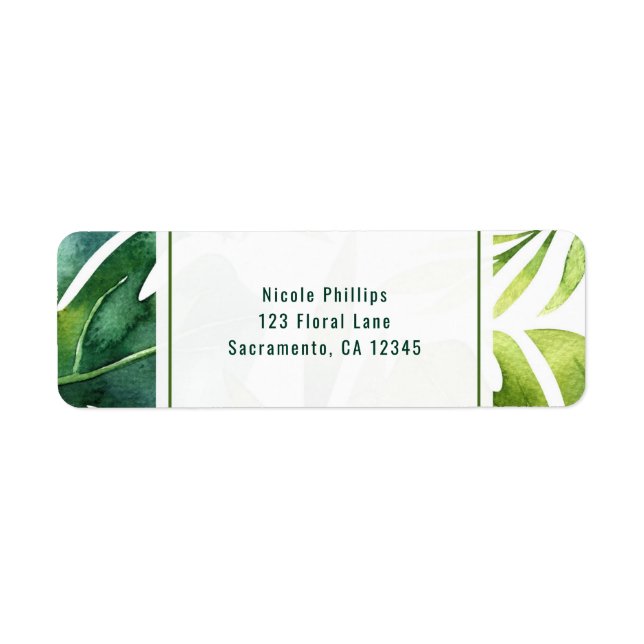 Tropical Leaves Hawaiian Wedding Invitation Custom Label (Front)