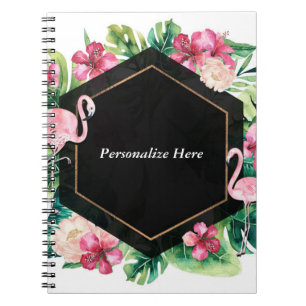 Tropical Leaves Hibiscus Flamingos Elegant Chic Notebook