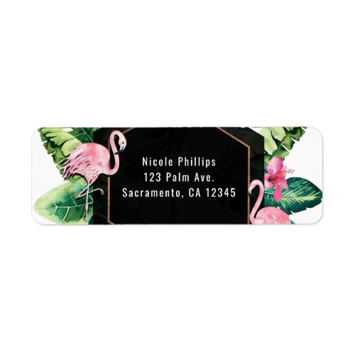 Tropical Leaves Hibiscus Flamingos Invitation Label