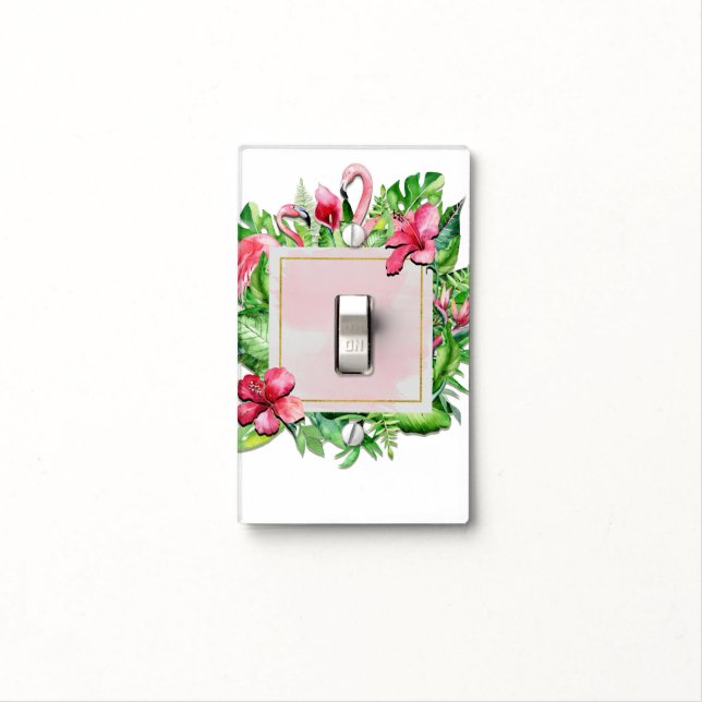 Tropical Leaves Hibiscus Flamingos Summer Tropics Light Switch Cover (In Situ)