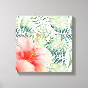 Tropical Leaves Hibiscus Floral Watercolor II Canvas Print