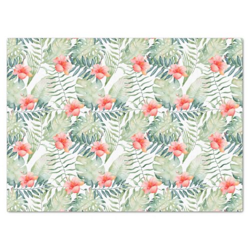 Tropical Leaves Hibiscus Floral Watercolor Tissue Paper