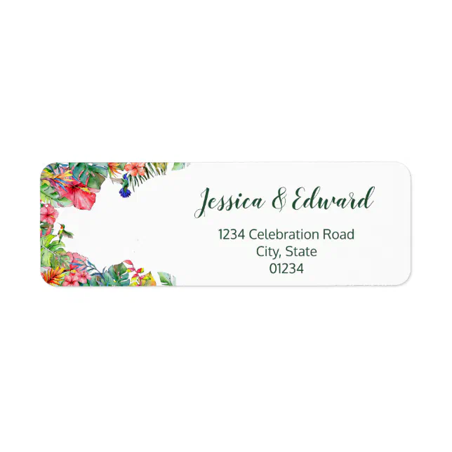 Tropical Leaves Hibiscus Hawaiian Address Label | Zazzle