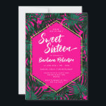 Tropical Leaves Hot Pink Green Sweet Sixteen Invitation<br><div class="desc">Your daughter will love this stylish birthday party invitation by JessicaAmber. This cute card features a hot pink and green color scheme. A girly script font tells you it's a sweet sixteen, and you can edit the text for the birthday person's name, and details of the party, including the location,...</div>