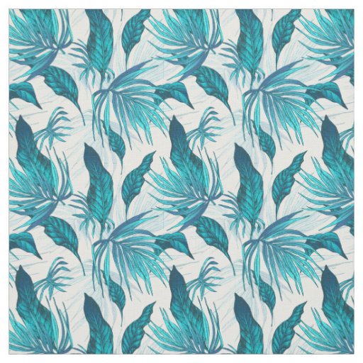 Tropical Leaves in Teal Fabric