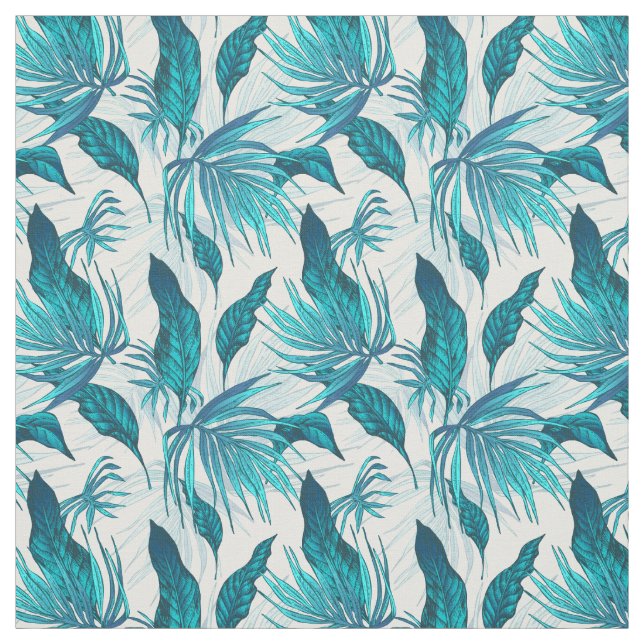 Tropical Leaves in Teal Fabric (Swatch)