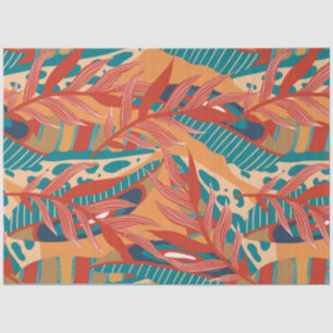 Tropical Leaves in Teal, Red, Orange Tissue Paper