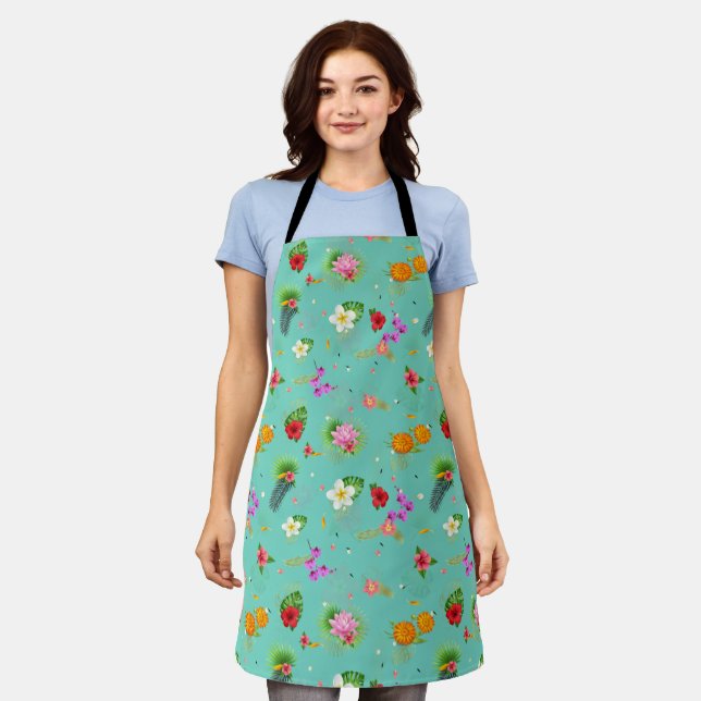 Tropical Leaves in Turquoise Apron (Worn)