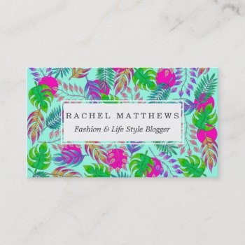 Tropical Leaves In Vibrant Watercolor Pattern Business Card by BlackStrawberry_Co at Zazzle