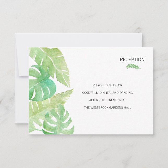 Tropical Leaves in Watercolor Insert Invitation (Front)