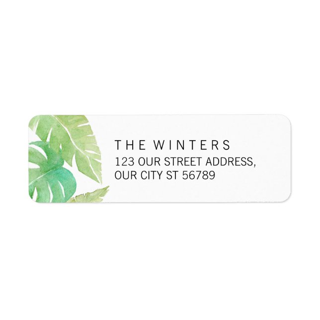 Tropical Leaves in Watercolor Label (Front)