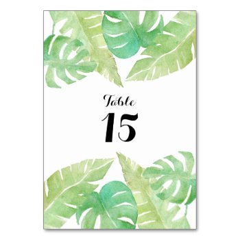 Tropical Leaves In Watercolor Table Number by kittypieprints at Zazzle